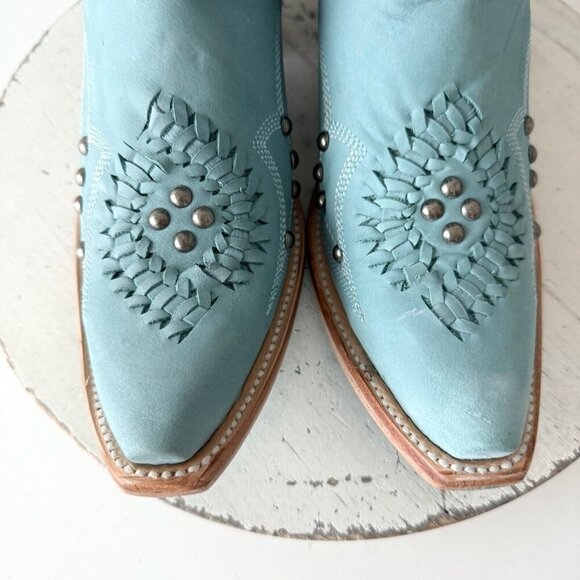 Lane COSSETTE Womens Cowboy Bootie 7.5 Blue Leather Cowgirl Western Ankle Boots - Picture 8 of 13